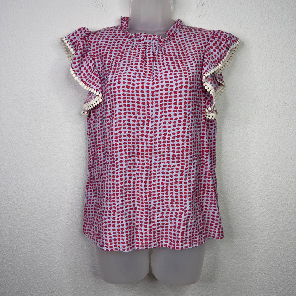 THML Shirt Womens S Colorful Polka Dot Ruffle Romantic Boho Feminine Vacation